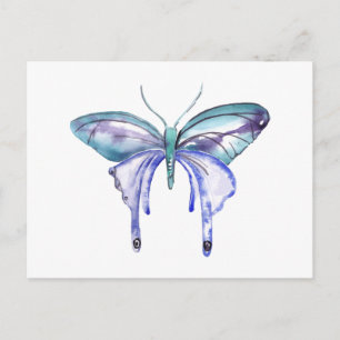 Carte Postale aquarelle bleu bleu pourpre papillon