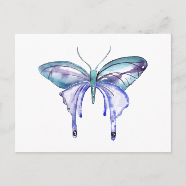 Carte Postale aquarelle bleu bleu pourpre papillon (Devant)