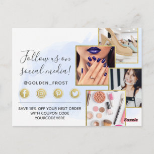 Carte Postale Aquarelle bleu clair Merci et or 4 photos