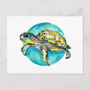 Carte Postale Aquarelle bleu de la tortue marine