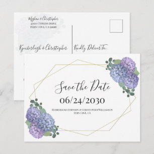 Carte Postale Aquarelle bleu Dusty or Floral Enregistrer la date