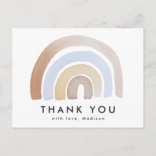 Carte Postale Aquarelle bleu et Brown Rainbow Merci (Devant)