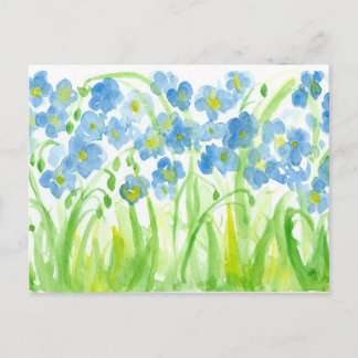 Carte Postale Aquarelle bleu Fleur sauvage lin Botanique