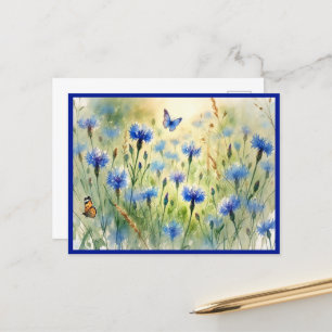 Carte Postale Aquarelle bleu Floral Cornflower Allemagne  