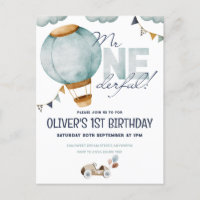 Aquarelle Bleu Hot Air Balloon M. ONEderful Boy