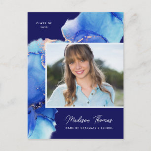 Carte Postale Aquarelle bleu marine or photo Graduation