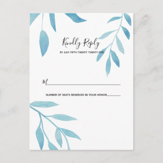Carte Postale Aquarelle bleu moderne Floral RSVP