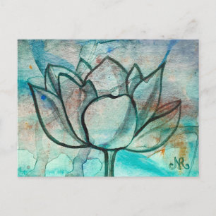 Carte Postale Aquarelle bleu turquoise Fleur élégant Artsy Lotus