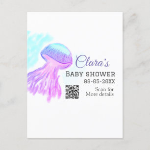 Carte Postale Aquarelle bleu violet pastel méduse bébé chausson