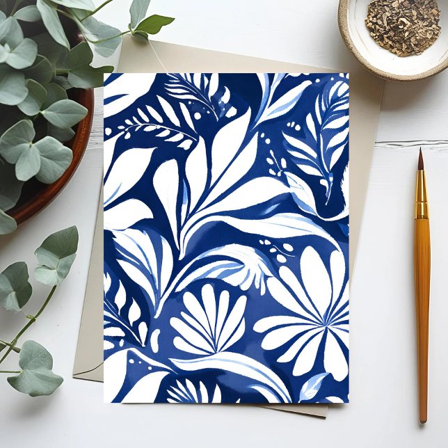 Carte Postale Aquarelle Bleue Botanique Motif Floral (Créateur téléchargé)