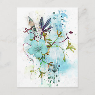 Carte Postale Aquarelle bleue Pastel Floral
