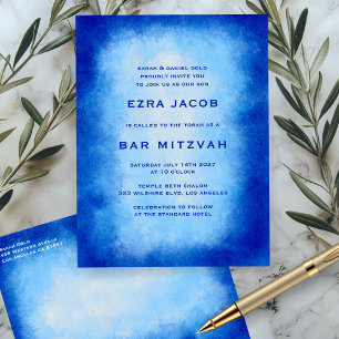 Carte Postale Aquarelle bleue personnalisée Bar Mitzvah