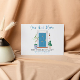 Carte Postale Aquarelle Bleue Porte Avant Nous Avons Déplacé Car