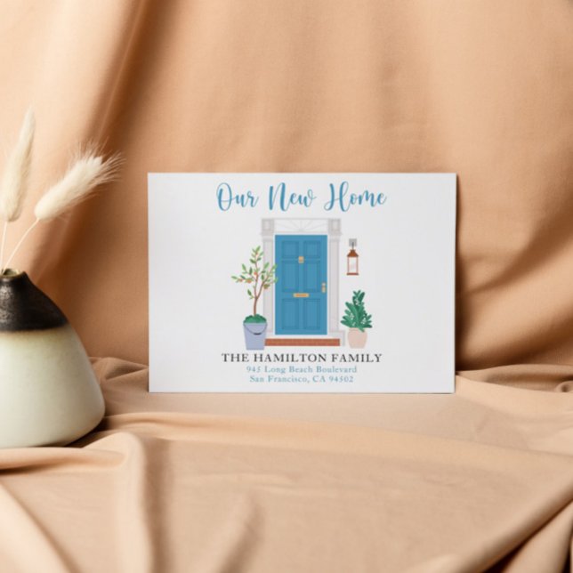 Carte Postale Aquarelle Bleue Porte Avant Nous Avons Déplacé Car (Créateur téléchargé)