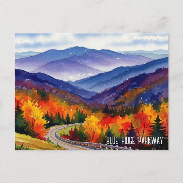 Carte Postale Aquarelle Blue Ridge Parkway (Devant)
