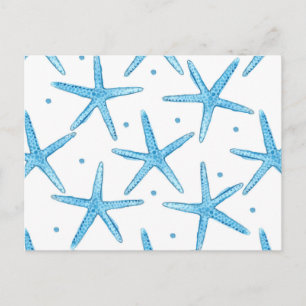 Carte Postale Aquarelle Blue Sea Stars Motif