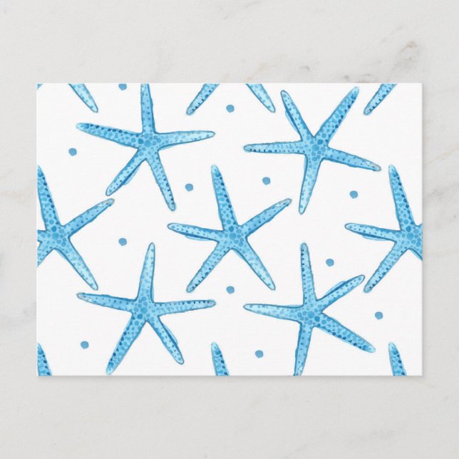 Carte Postale Aquarelle Blue Sea Stars Motif (Devant)