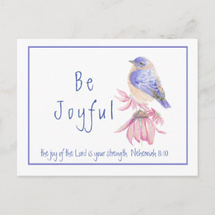 Carte Postale Aquarelle Bluebird Joy of the Lord Bible Citation