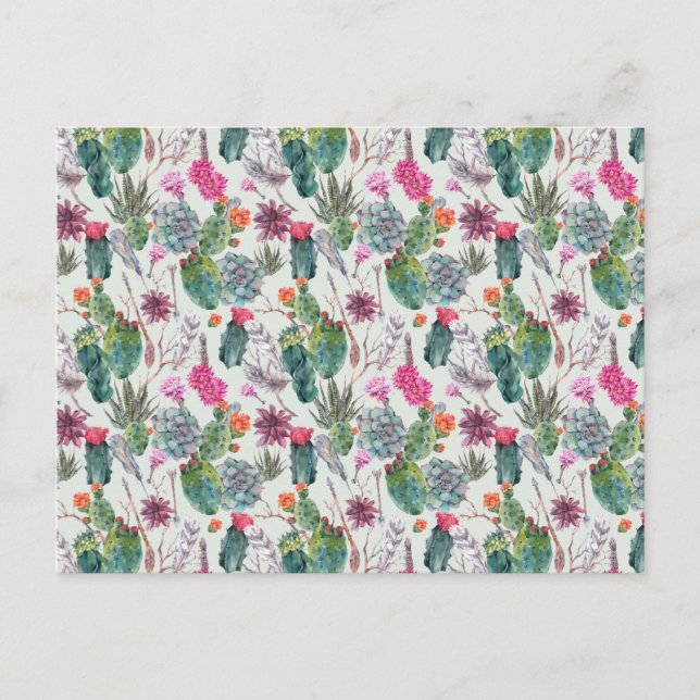 Carte Postale Aquarelle Boho exotique Cactus et Motif succulent (Devant)