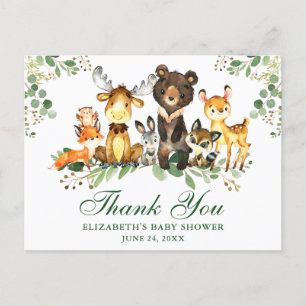 Carte Postale Aquarelle Bois Animaux Merci Baby shower