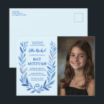 Carte Postale Aquarelle botanique CUSTOM PHOTO Bat Bar Mitzvah<br><div class="desc">Carte postale idéale pour annoncer un bat mitzvah, bar mitzvah ou toute autre célébration juive ! L'art délicat de trame feuille dessinée à la main pour vous! ENTIÈREMENT PERSONNALISABLE ! Cliquez sur "Personnaliser" ci-dessus pour modifier le texte, ajoutez votre photo. Cliquez sur "modifier à l'aide de l'outil de conception" pour...</div>
