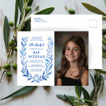 Carte Postale Aquarelle botanique CUSTOM PHOTO Bat Bar Mitzvah<br><div class="desc">Carte postale idéale pour annoncer un bat mitzvah, bar mitzvah ou toute autre célébration juive ! L'art délicat de trame feuille dessinée à la main pour vous! ENTIÈREMENT PERSONNALISABLE ! Cliquez sur "Personnaliser" ci-dessus pour modifier le texte, ajoutez votre photo. Cliquez sur "modifier à l'aide de l'outil de conception" pour...</div>