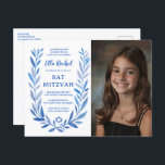 Carte Postale Aquarelle botanique CUSTOM PHOTO Bat Bar Mitzvah<br><div class="desc">Carte postale idéale pour annoncer un bat mitzvah, bar mitzvah ou toute autre célébration juive ! L'art délicat de trame feuille dessinée à la main pour vous! ENTIÈREMENT PERSONNALISABLE ! Cliquez sur "Personnaliser" ci-dessus pour modifier le texte, ajoutez votre photo. Cliquez sur "modifier à l'aide de l'outil de conception" pour...</div>