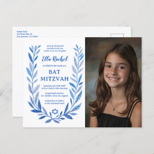 Carte Postale Aquarelle botanique CUSTOM PHOTO Bat Bar Mitzvah