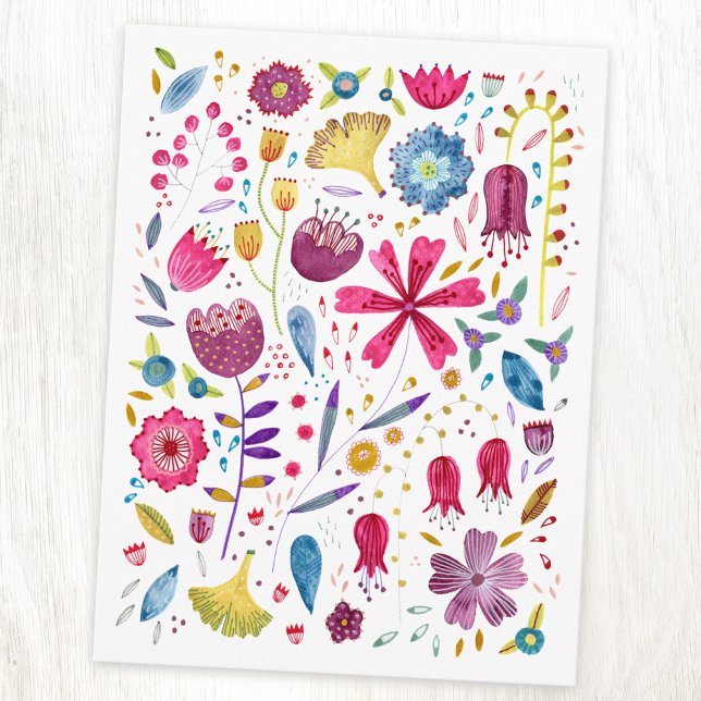 Carte Postale Aquarelle Botanique Fleur sauvage Peinture de haie (Watercolor wildflower art postcard)