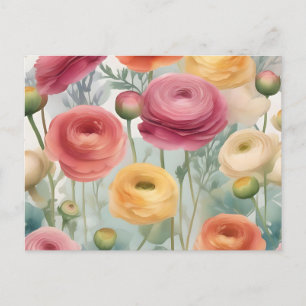 Carte Postale Aquarelle Botanique Ranunculus Motif Floral