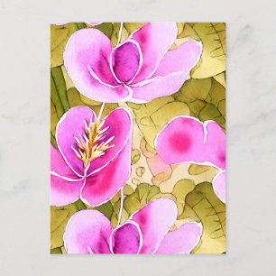 Carte Postale Aquarelle Botanique rose et or Flower
