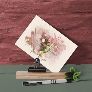 Carte Postale Aquarelle Bouquet floral rose et jaune