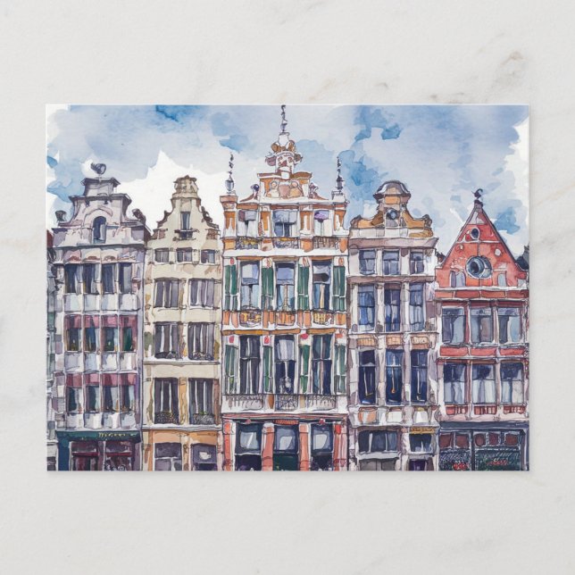 Carte Postale Aquarelle Bruxelles Belgique (Devant)