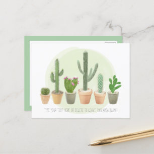 Carte Postale Aquarelle Cactus Jolies Plantes en Pot Note