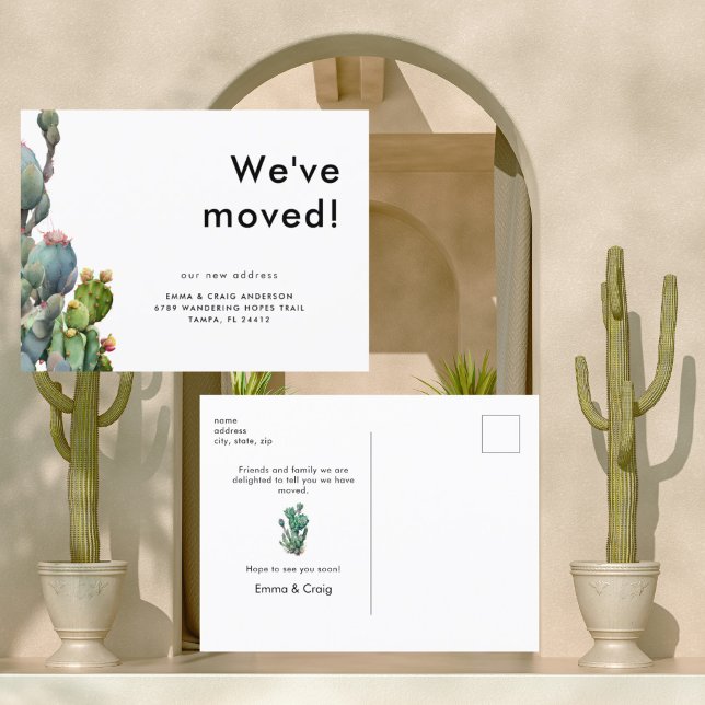 Carte Postale Aquarelle Cactus Nous avons bougé (Créateur téléchargé)