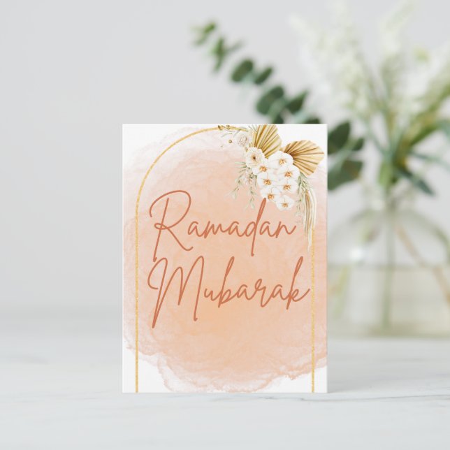 Carte Postale Aquarelle Cadre Floral Script Ramadan Moubarak (Debout devant)
