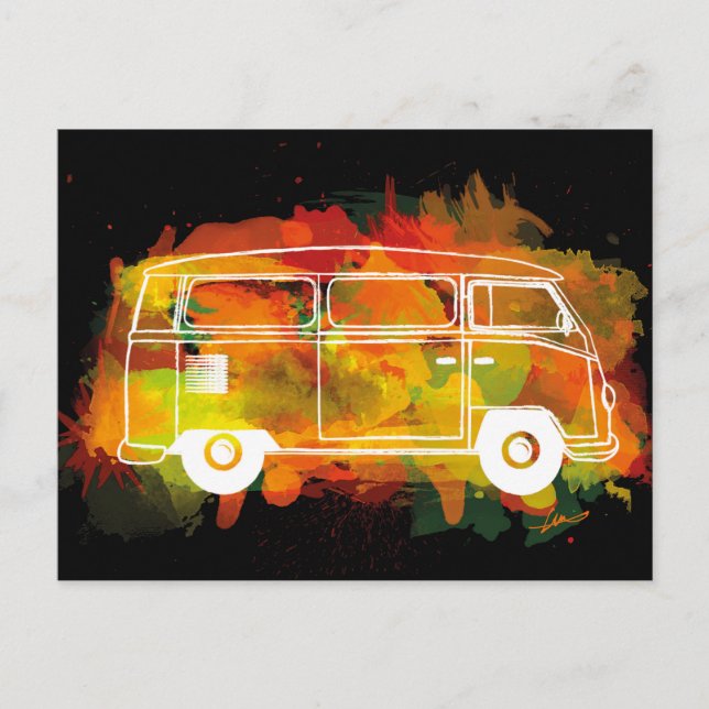 Carte Postale Aquarelle Camper Van Noir (Devant)
