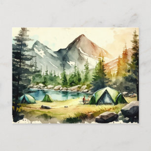 Carte Postale Aquarelle Camping Nature Paysage