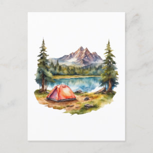 Carte Postale Aquarelle Camping, Randonnée et amoureux de la nat