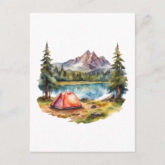 Carte Postale Aquarelle Camping, Randonnée et amoureux de la nat (Devant)