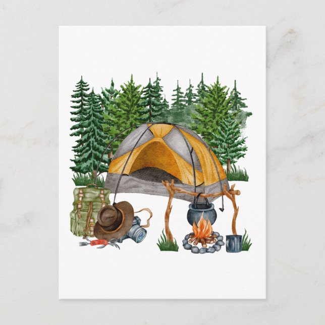 Carte Postale Aquarelle Camping, Randonnée et amoureux de la nat (Devant)