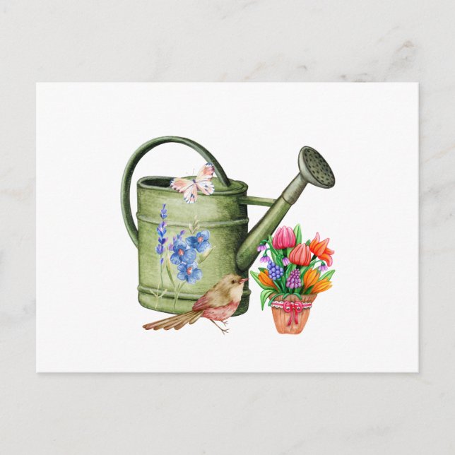 Carte Postale Aquarelle canne, fleurs et oiseaux (Devant)