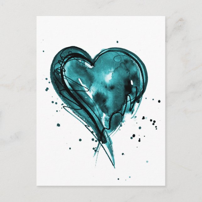 Carte Postale Aquarelle cardiaque turquoise (Devant)