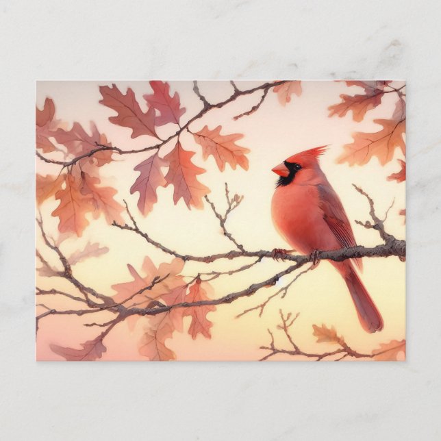 Carte Postale Aquarelle Cardinal et Feuilles d'automne (Devant)