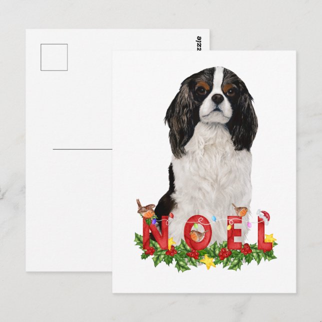 Carte Postale Aquarelle Cavalier King Charles Noel Noël (Devant / Derrière)