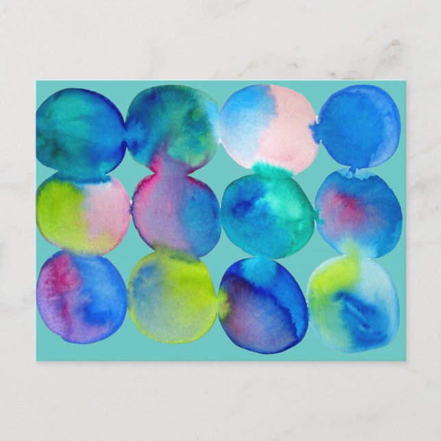 Carte Postale Aquarelle cercle motif art abstrait couleur cool (Devant)