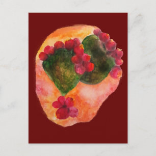 Carte Postale Aquarelle Cerise et poires de poulet vert Cactus