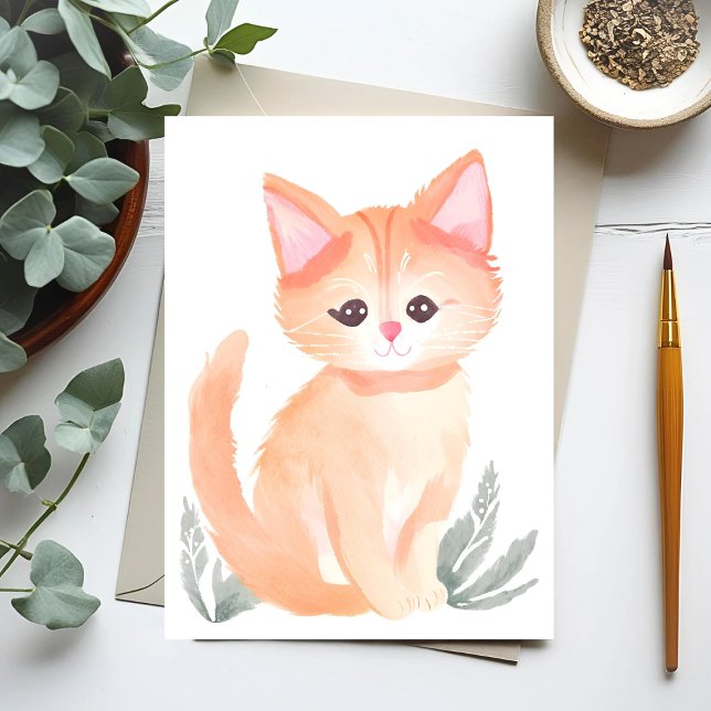 Carte Postale Aquarelle Chat Tabby Orange Kitten (Créateur téléchargé)