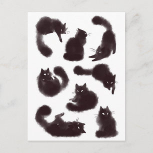 Carte Postale Aquarelle chats noirs