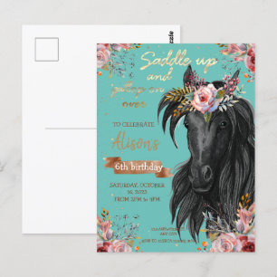 Carte Postale Aquarelle cheval anniversaire cowgirl Poney